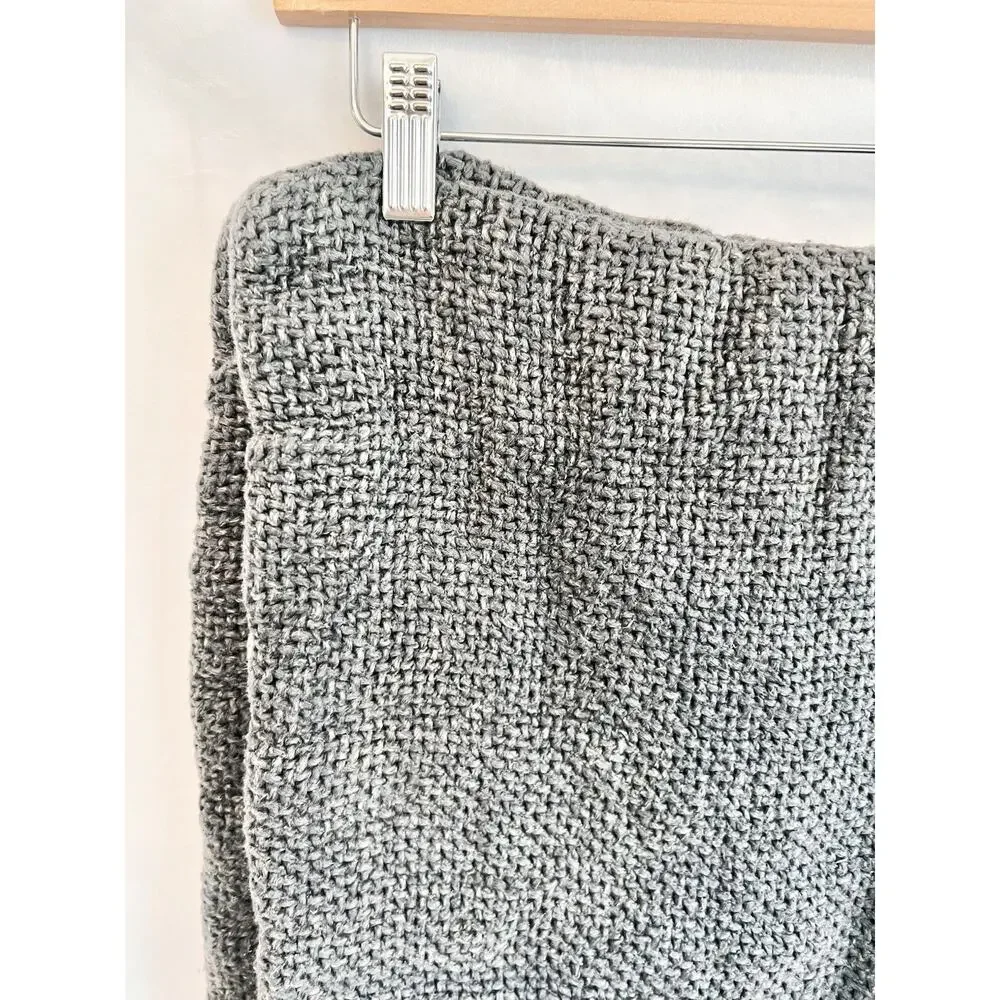 TWO Pottery Barn Faye Charcoal Textured 100% Linen Pillow Covers 20